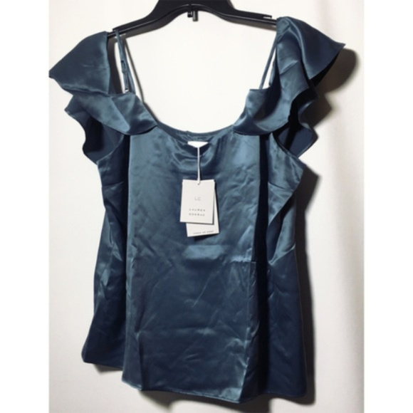 SOLD LC Lauren Conrad Blouse Cold Shoulder Blue - Picture 8 of 8